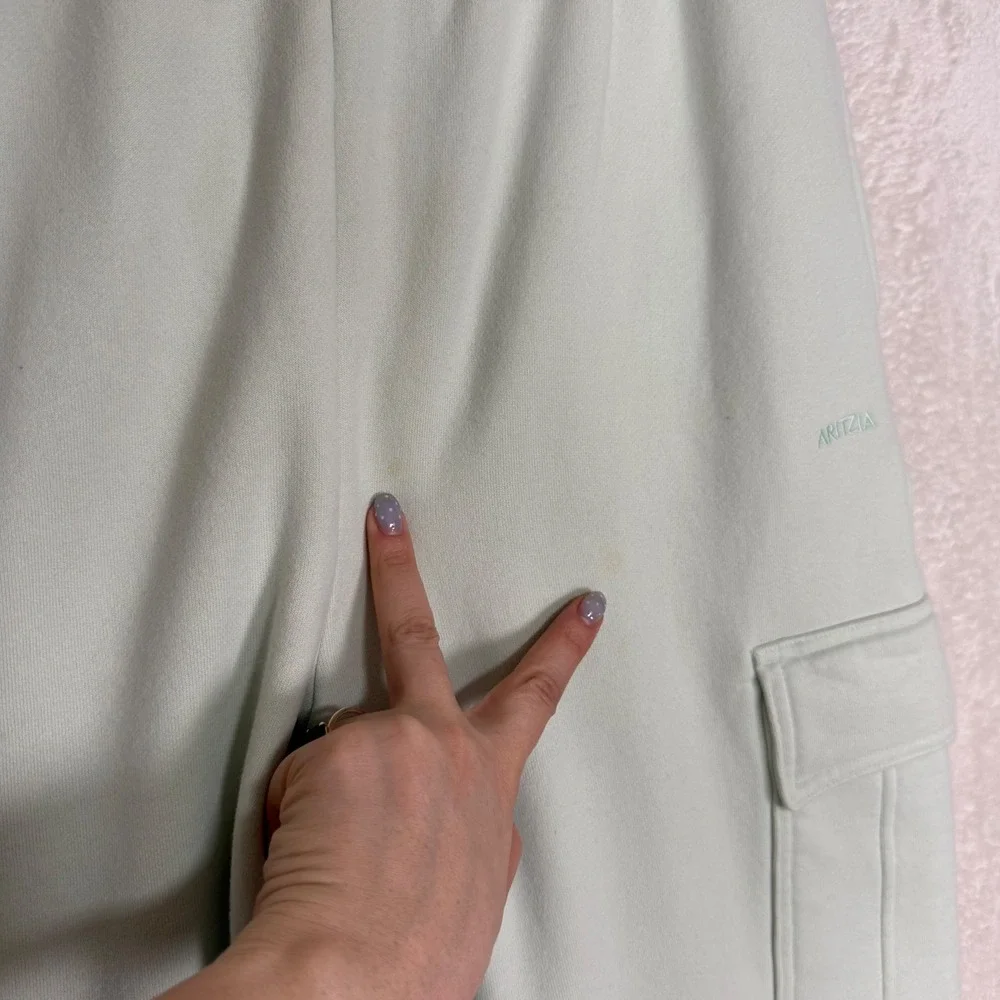 Aritzia Sweatfleece Mega Cargo Sweatpants Sage Green M Cozy Premium - Picture 5 of 8